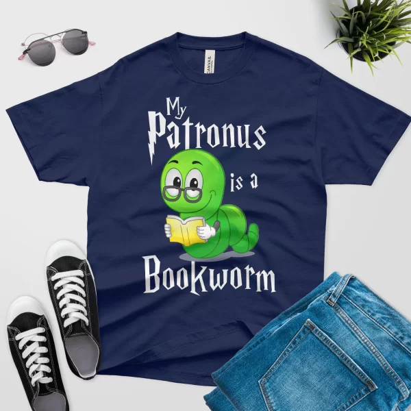 my patronus is a bookworm t shirt navy blue color