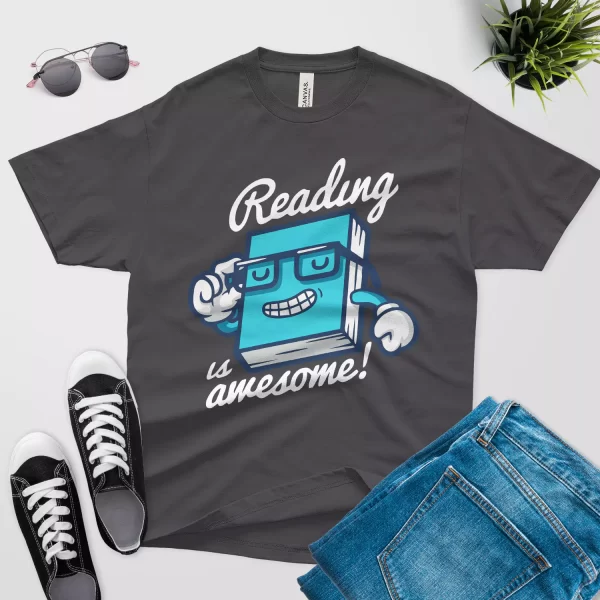reading is awesome t shirt dark grey color