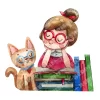 watercolor cats and books shirt design