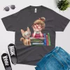 watercolor cats and books t shirt dark grey color