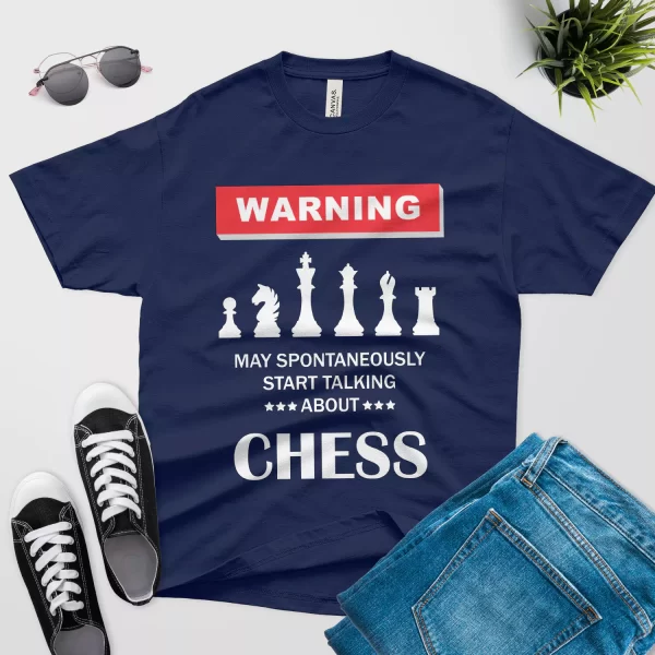 Warning may spontaneously start talking about chess shirt navy color