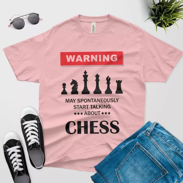 Warning may spontaneously start talking about chess shirt pink color